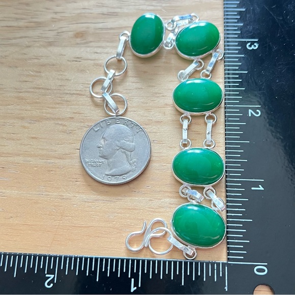 New Green Onyx Stone Silver Overlay Bracelet 6.25 - 7.5 - Picture 4 of 9